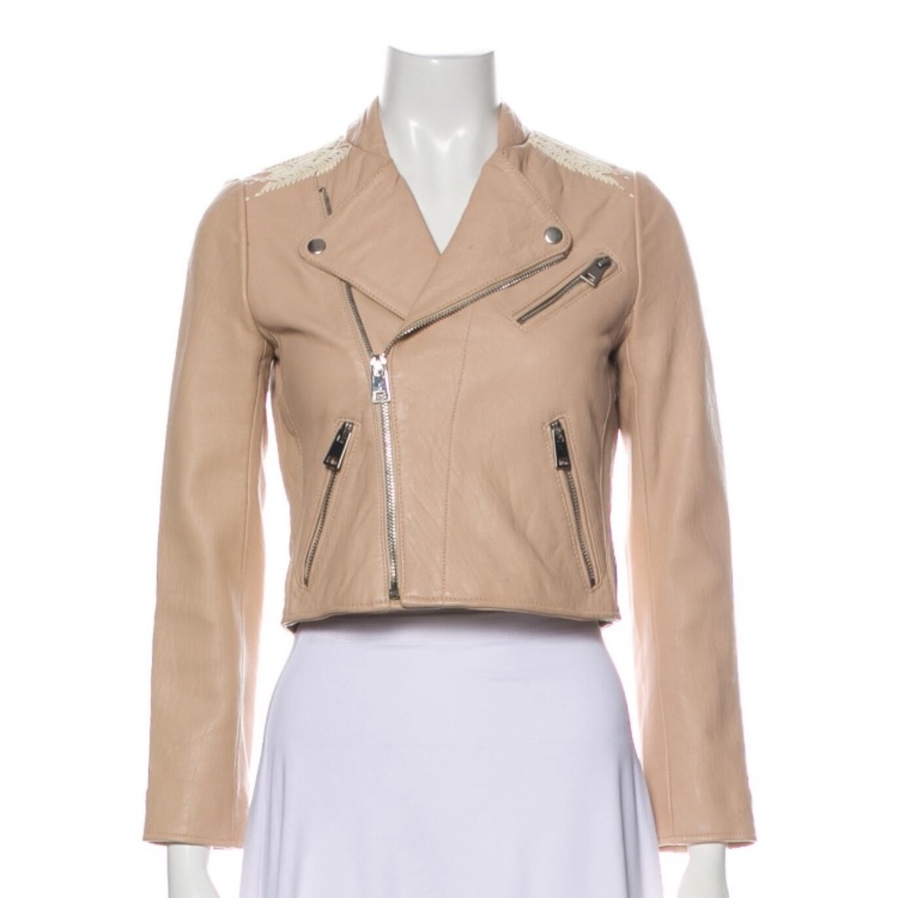 Maje calf leather biker jacket with embroidery